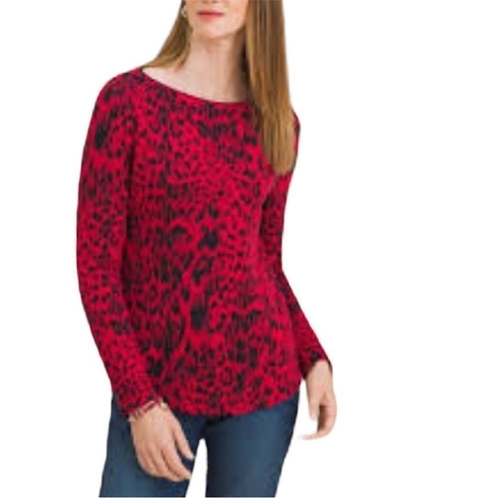 New with Tags -
Chico's Red and Black Animal Print Crew Neck Sweater - Picture 4 of 8